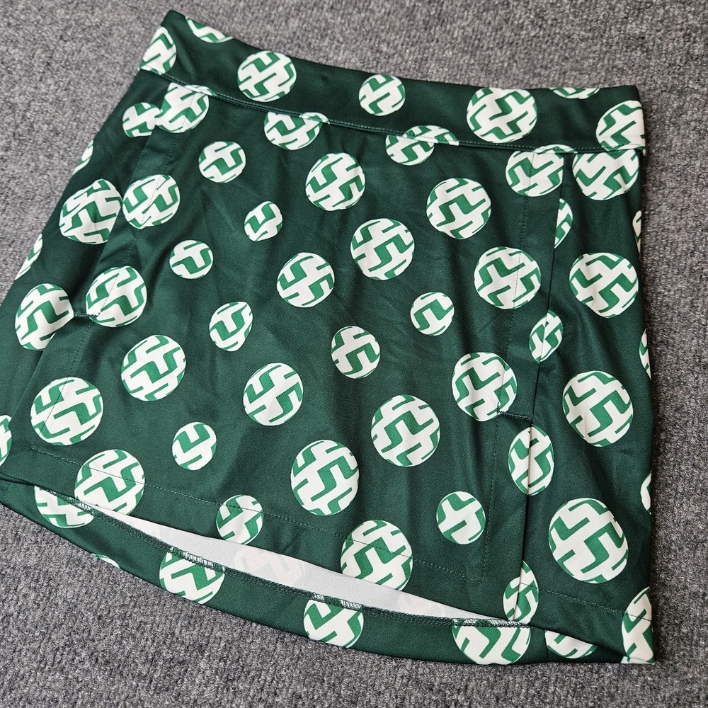 J.Lindeberg Green and White Polka Dot Golf Skort